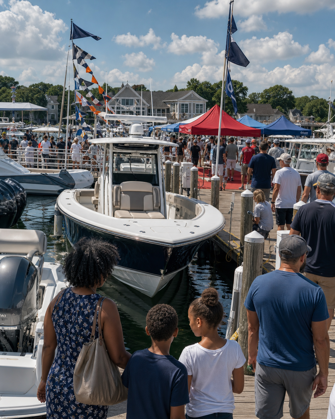 Boaters exploring a Northeast boat show dock